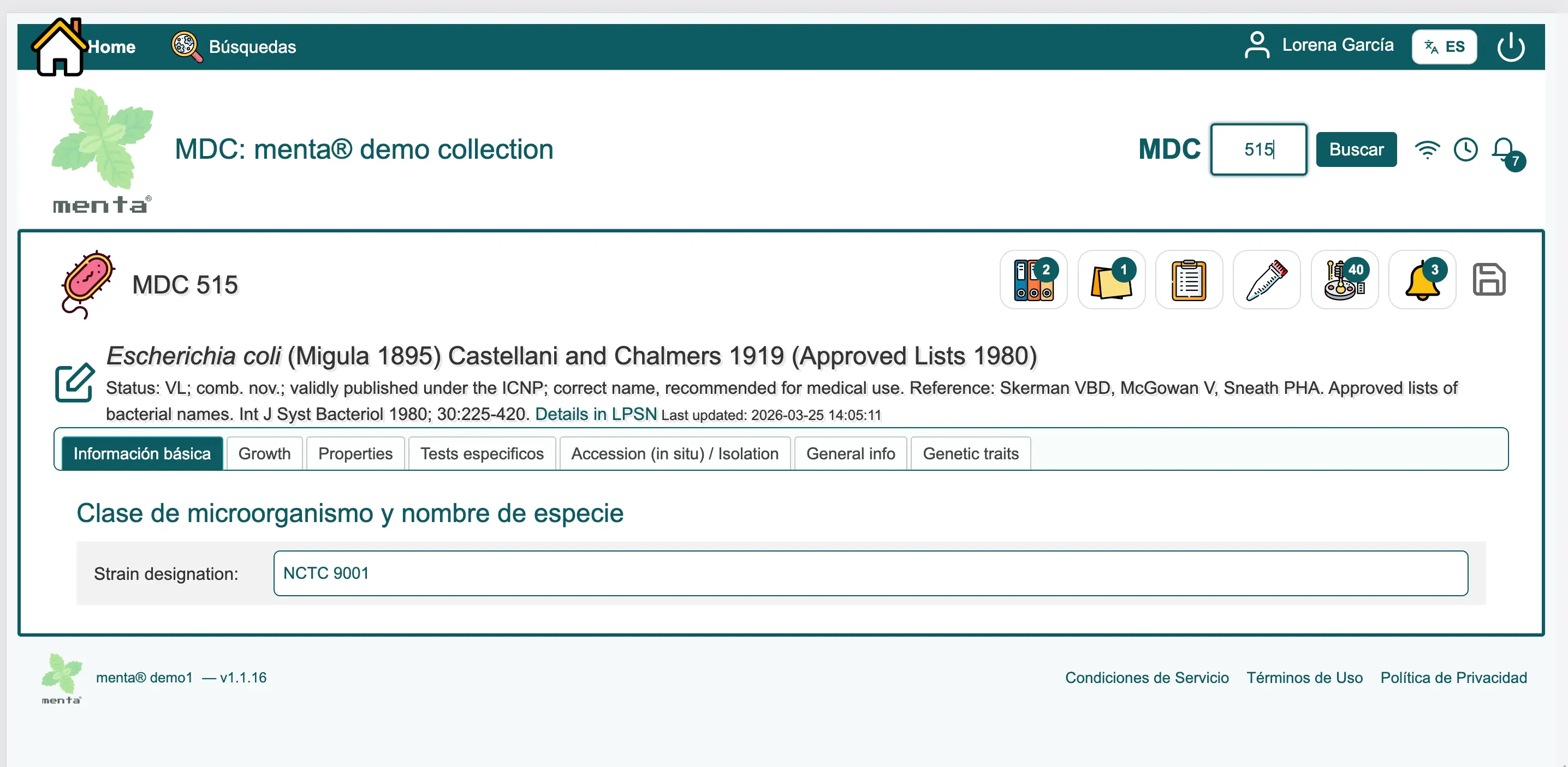 Ficha de cepa en menta® con pestañas