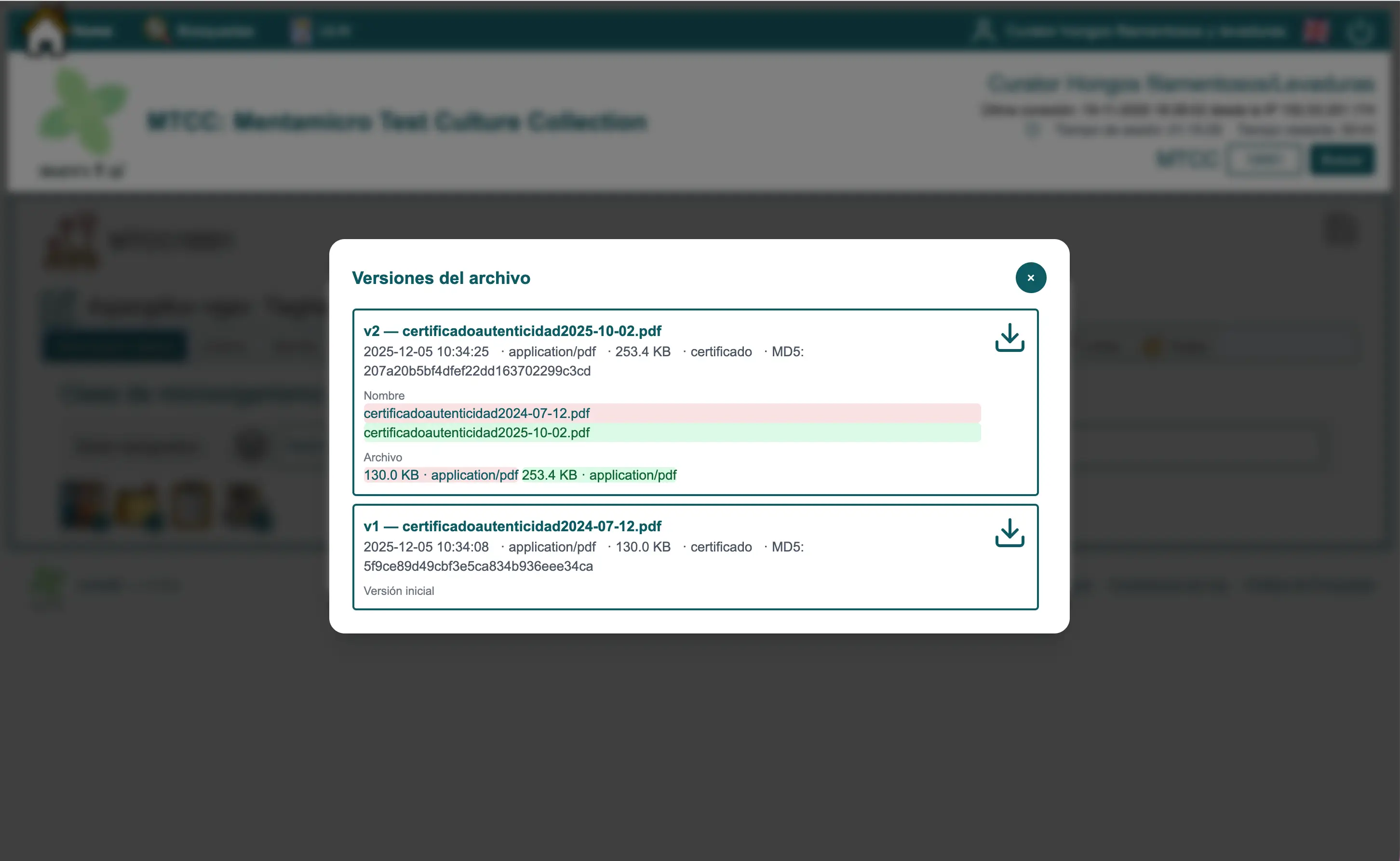 Versionado de archivos en menta®